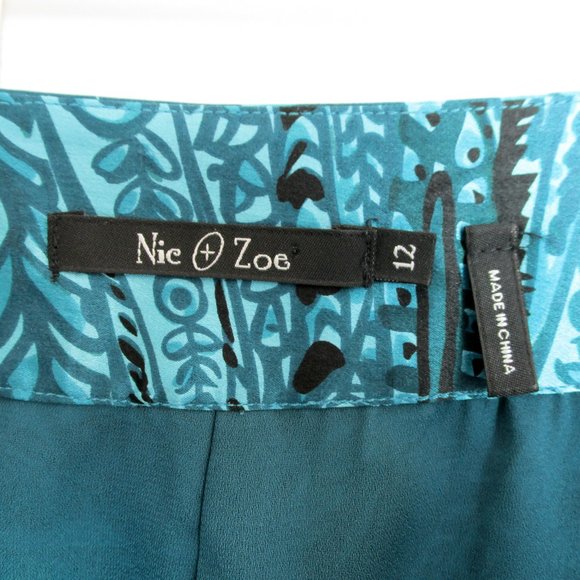 Nic+Zoe Teal Floral Abstract Silk Fluted Skirt - Picture 4 of 8